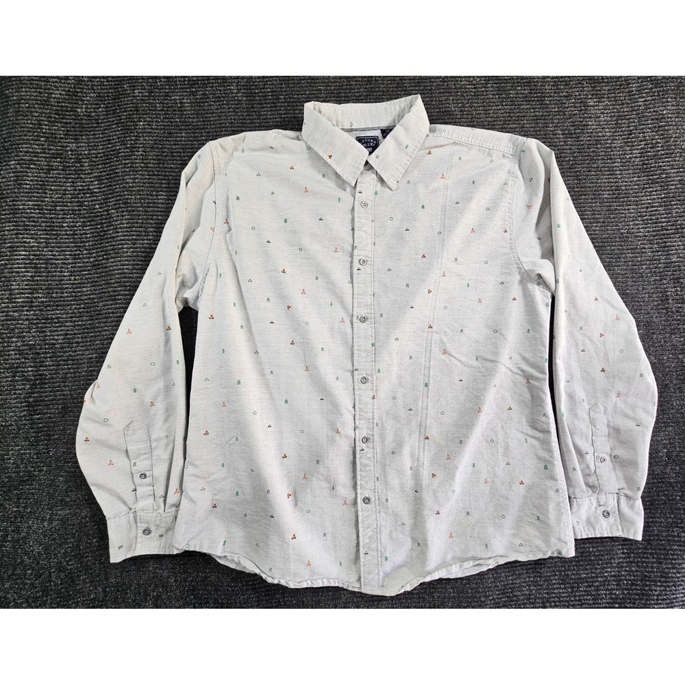 Oxford Blue Mens 2XL Gray Geometric Camping Print Long Sleeve Button Up Shirt